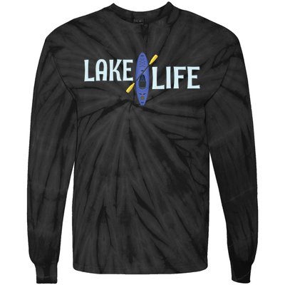 Lake Life Blue Kayak Gift Tie-Dye Long Sleeve Shirt