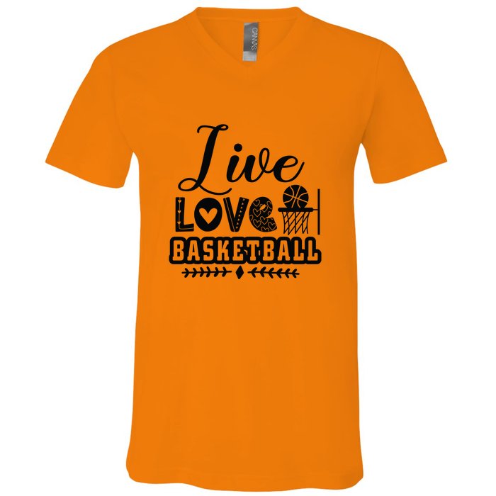 Live Love Basketball Gift For Basketball Fan Team Sport Bball V-Neck T-Shirt