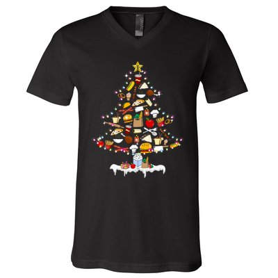 Lunch Lady Christmas Tree Merry Christmas Cafeteria Crew V-Neck T-Shirt