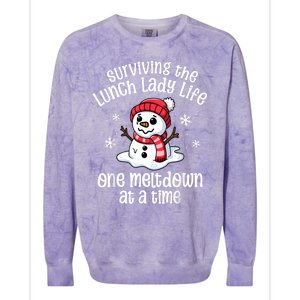 Lunch Lady Christmas One Meltdown At A Time Snowman Winter Colorblast Crewneck Sweatshirt