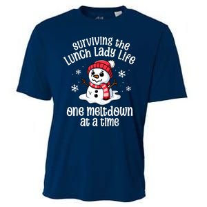 Lunch Lady Christmas One Meltdown At A Time Snowman Winter Cooling Performance Crew T-Shirt