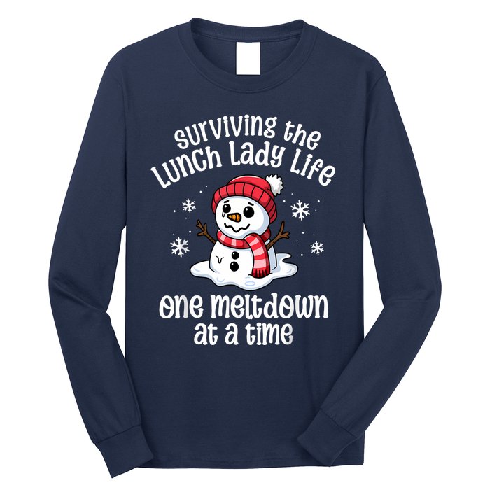 Lunch Lady Christmas One Meltdown At A Time Snowman Winter Long Sleeve Shirt