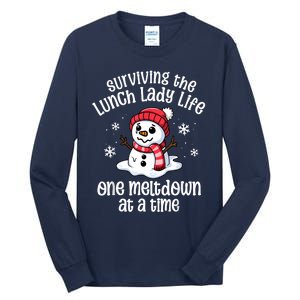 Lunch Lady Christmas One Meltdown At A Time Snowman Winter Tall Long Sleeve T-Shirt