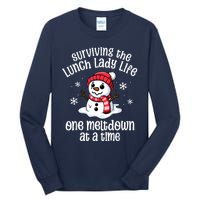 Lunch Lady Christmas One Meltdown At A Time Snowman Winter Tall Long Sleeve T-Shirt