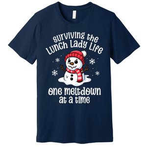 Lunch Lady Christmas One Meltdown At A Time Snowman Winter Premium T-Shirt