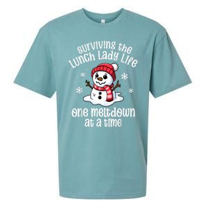 Lunch Lady Christmas One Meltdown At A Time Snowman Winter Sueded Cloud Jersey T-Shirt