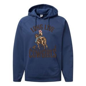 Long Love Cowgirls Riding Horse Horsing Gift Idea Trending Performance Fleece Hoodie