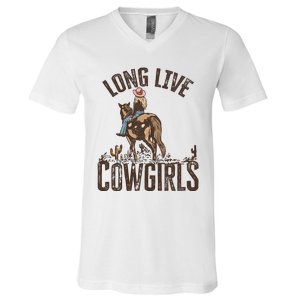 Long Love Cowgirls Riding Horse Horsing Gift Idea Trending V-Neck T-Shirt