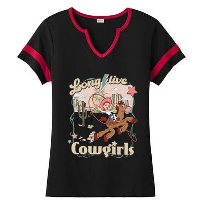 Long Live Cowgirls Funny Cute Western Girl Ladies Halftime Notch Neck Tee