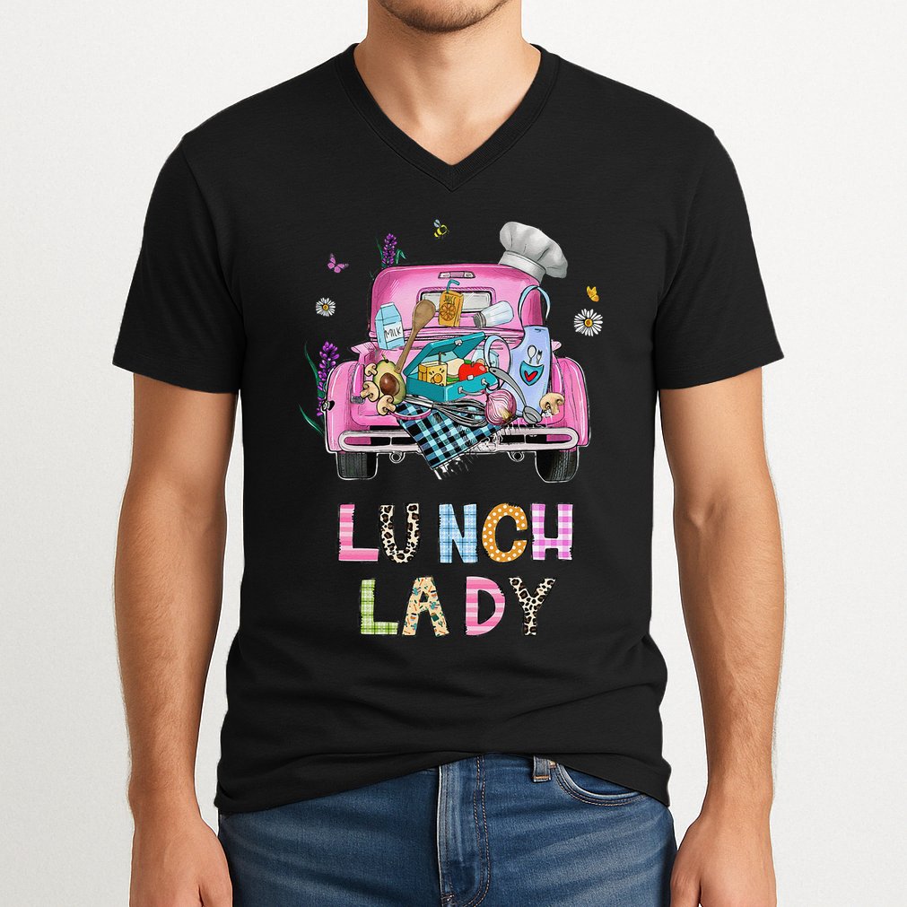 Lunch Lady Cute Truck Lunch Ladies Squad Cafeteria Crew V-Neck T-Shirt