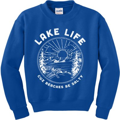 Lake Life Cuz Beaches Be Salty Retro Vintage Lake Mode Gift Kids Sweatshirt