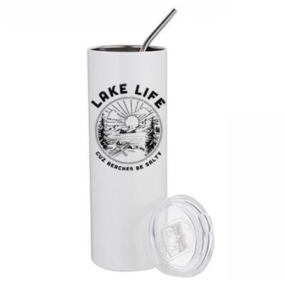 Lake Life Cuz Beaches Be Salty Retro Vintage Lake Mode Gift Stainless Steel Tumbler