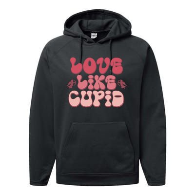 Love Like Cupid Retro Valentines Performance Fleece Hoodie