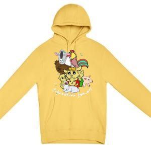 Liberation Ll Cute Farm Animals Vegan Vegetarian Love Gift Premium Pullover Hoodie