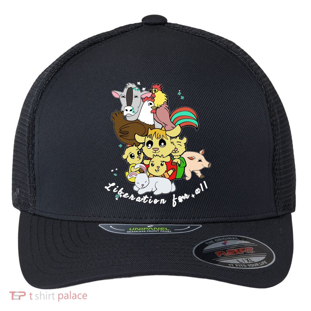 Liberation Ll Cute Farm Animals Vegan Vegetarian Love Gift Flexfit Unipanel Trucker Cap