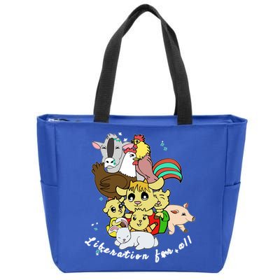 Liberation Ll Cute Farm Animals Vegan Vegetarian Love Gift Zip Tote Bag