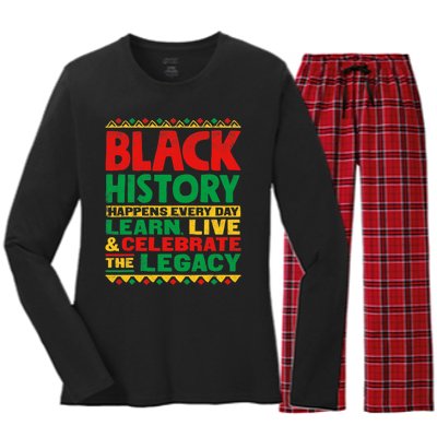 Learn Live Celebrate Legacy Proud Black History Month Gift Women's Long Sleeve Flannel Pajama Set 