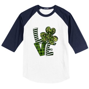 Love Lucky Clover Saint Patricks Day Irish St Patty Shamrock Baseball Sleeve Shirt