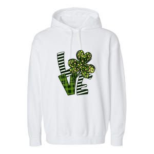 Love Lucky Clover Saint Patricks Day Irish St Patty Shamrock Garment-Dyed Fleece Hoodie