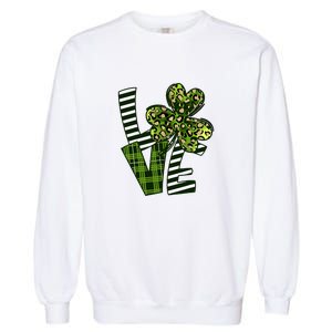 Love Lucky Clover Saint Patricks Day Irish St Patty Shamrock Garment-Dyed Sweatshirt