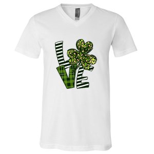 Love Lucky Clover Saint Patricks Day Irish St Patty Shamrock V-Neck T-Shirt