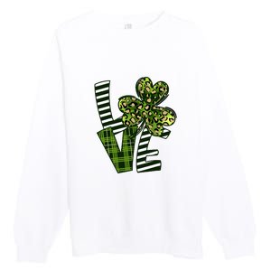 Love Lucky Clover Saint Patricks Day Irish St Patty Shamrock Premium Crewneck Sweatshirt