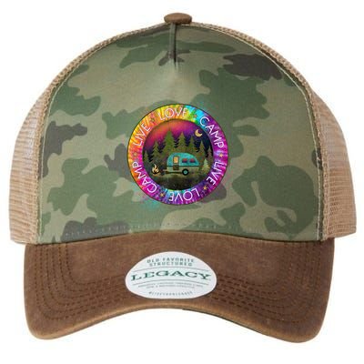 Live Love Camp Life Camping Trip Camping Outfit Happy Camper Gift Legacy Tie Dye Trucker Hat