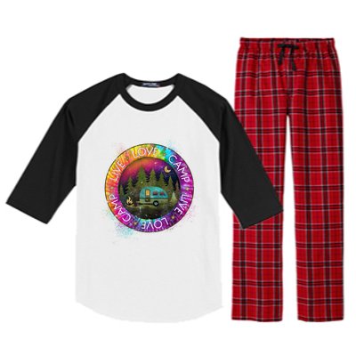 Live Love Camp Life Camping Trip Camping Outfit Happy Camper Gift Raglan Sleeve Pajama Set