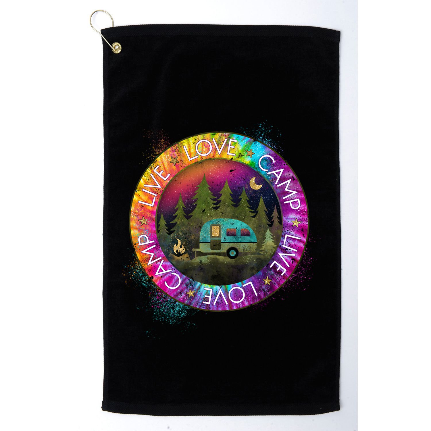 Live Love Camp Life Camping Trip Camping Outfit Happy Camper Gift Golf Towel