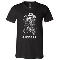 Live Laugh Cum Reaper Funny Vintage Goth Emo Gag V-Neck T-Shirt