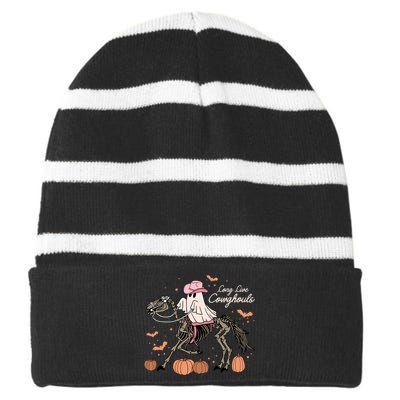 Long Live Cowghouls Halloween Ghost Cowboy Skeleton Horse Striped Beanie with Solid Band