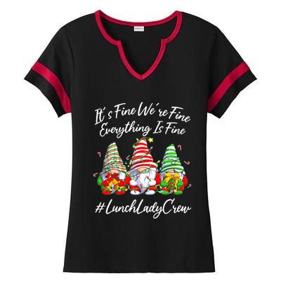 Lunch Lady Crew Everything Is Fine Christmas Gnomie Ladies Halftime Notch Neck Tee