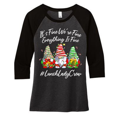 Lunch Lady Crew Everything Is Fine Christmas Gnomie Women's Tri-Blend 3/4-Sleeve Raglan Shirt