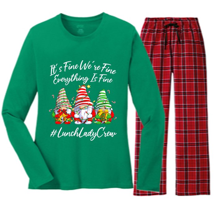 Lunch Lady Crew Everything Is Fine Christmas Gnomie Women's Long Sleeve Flannel Pajama Set 