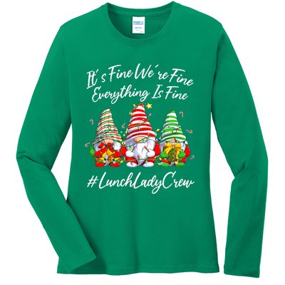 Lunch Lady Crew Everything Is Fine Christmas Gnomie Ladies Long Sleeve Shirt