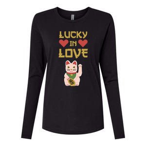 Lucky Love Cat Valentine Eki Neko Fortune Gift Womens Cotton Relaxed Long Sleeve T-Shirt