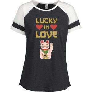 Lucky Love Cat Valentine Eki Neko Fortune Gift Enza Ladies Jersey Colorblock Tee