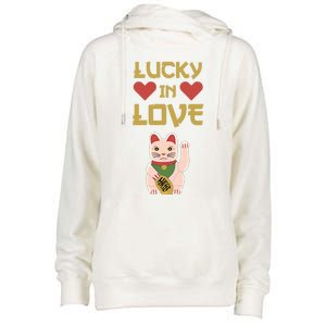 Lucky Love Cat Valentine Eki Neko Fortune Gift Womens Funnel Neck Pullover Hood