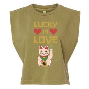 Lucky Love Cat Valentine Eki Neko Fortune Gift Garment-Dyed Women's Muscle Tee