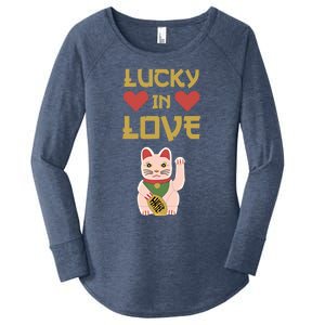 Lucky Love Cat Valentine Eki Neko Fortune Gift Women's Perfect Tri Tunic Long Sleeve Shirt