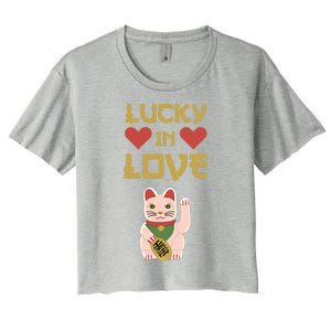 Lucky Love Cat Valentine Eki Neko Fortune Gift Women's Crop Top Tee