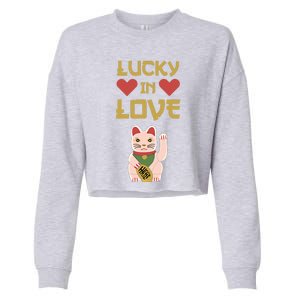 Lucky Love Cat Valentine Eki Neko Fortune Gift Cropped Pullover Crew