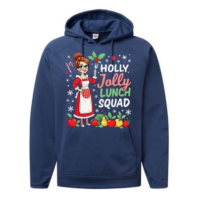 Lunch Lady Christmas Woman Funny Jolly Lunch Squad Funny Performance Fleece Hoodie