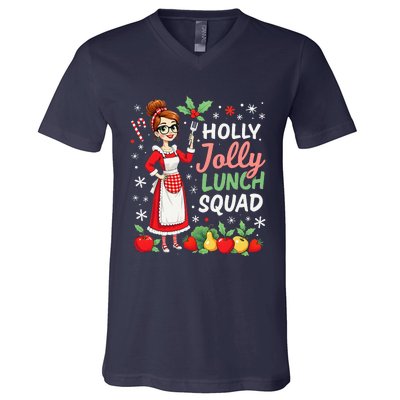 Lunch Lady Christmas Woman Funny Jolly Lunch Squad Funny V-Neck T-Shirt