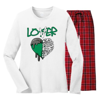 Loser Lover Dripping Heart Pine Green 3s Women's Long Sleeve Flannel Pajama Set 