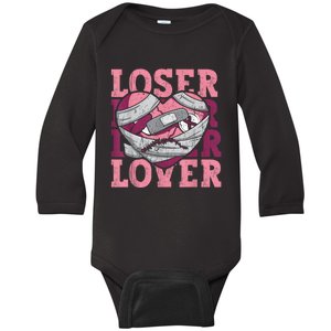 Lover Loser Dripping Heart Heartbreak Design Valentines Baby Long Sleeve Bodysuit