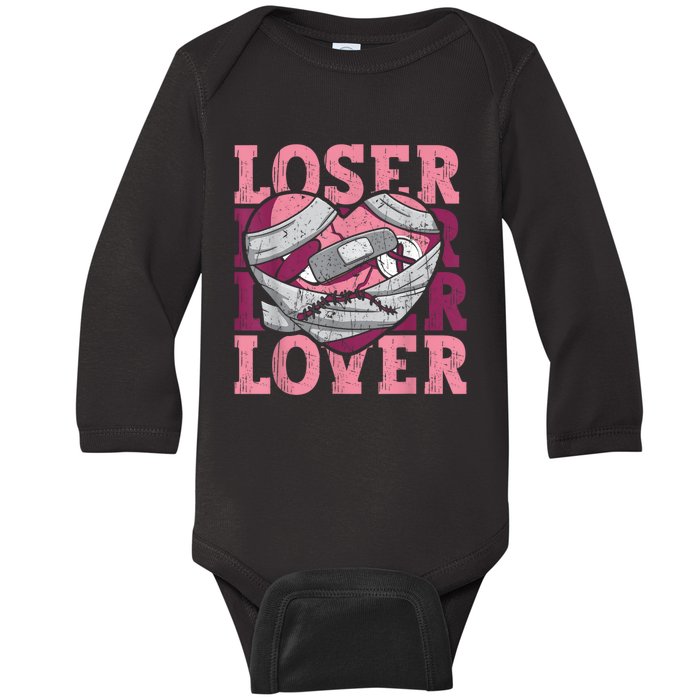 Lover Loser Dripping Heart Heartbreak Design Valentines Baby Long Sleeve Bodysuit