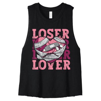 Lover Loser Dripping Heart Heartbreak Design Valentines Women's Racerback Cropped Tank