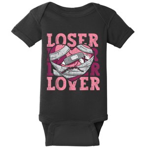 Lover Loser Dripping Heart Heartbreak Design Valentines Baby Bodysuit