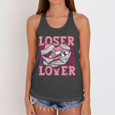 Lover Loser Dripping Heart Heartbreak Design Valentines Women's Knotted Racerback Tank